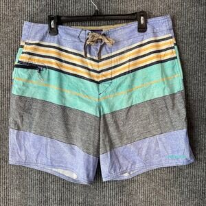 Patagonia Striped Board Shorts Swim‎ Trunks Beach Surf Blue Orange Mens 36